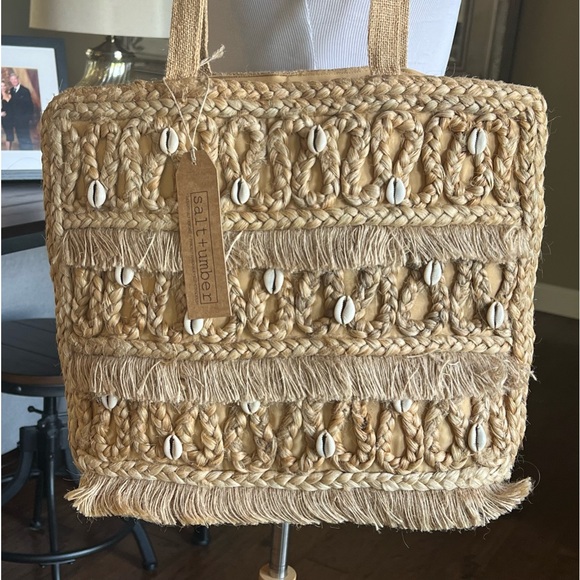 NWT $149 Salt + Umber Isla Natural Jute Seashell Tote Beach Bag Handmade Purse - Picture 4 of 15
